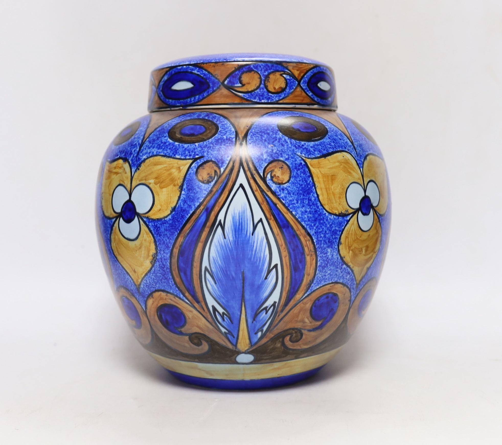 A Clews & Co. Ltd. Hand painted Chameleon ware jar and cover, 25cm high